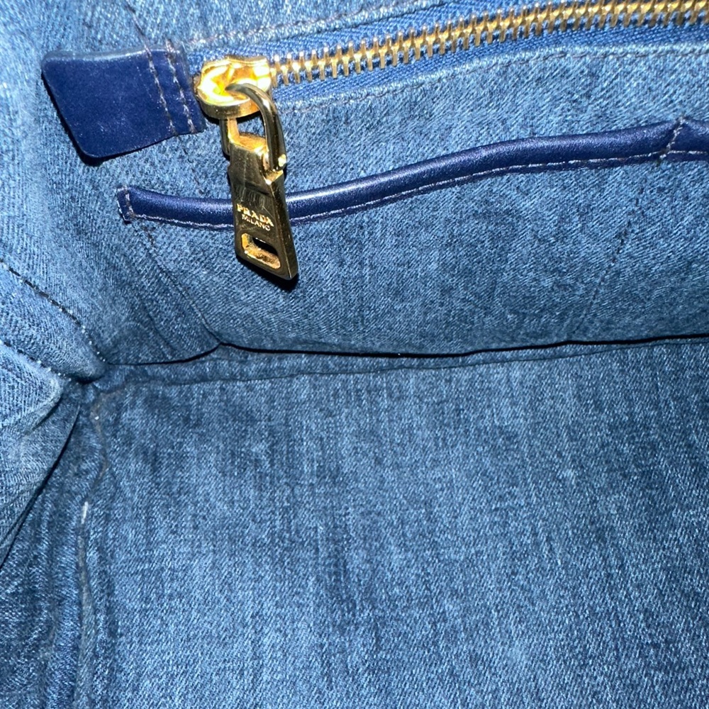 Prada Canapa Denim Tote Bag in Dark Blue with Logo - Picture 12 of 14